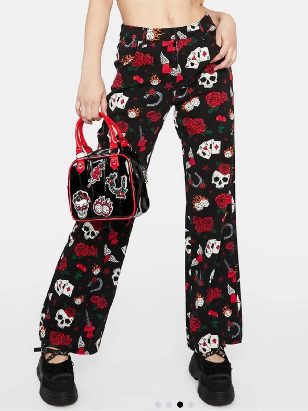 Current Mood Skull & Rose Denim Pants